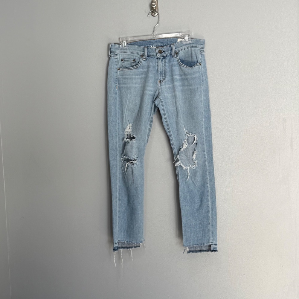 Rag & Bone Dre Capri Jeans Marina Light Wash Distressed Raw Hem Size 27 - Picture 5 of 9